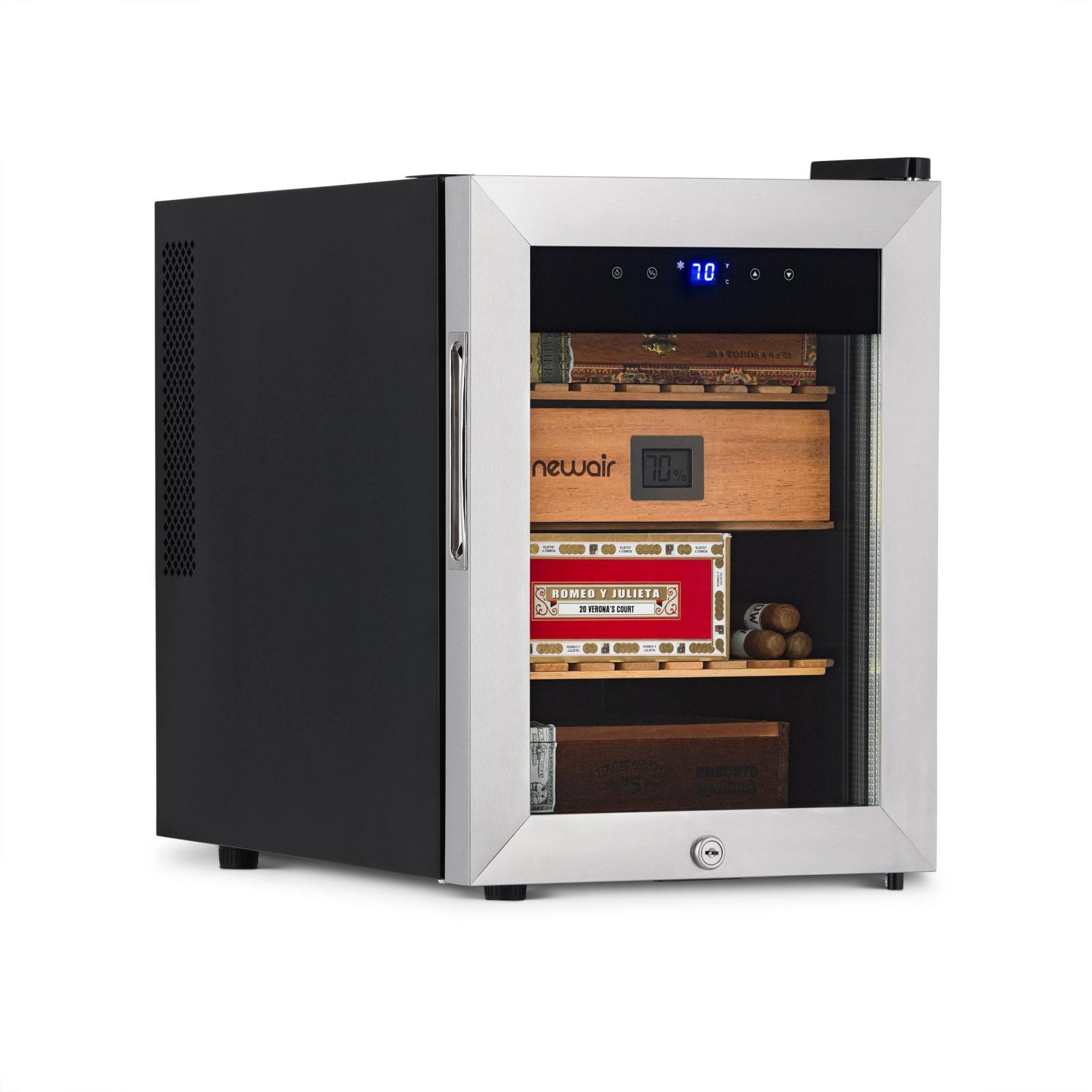 Newair 250-Count Electric Cigar Humidor with Thermoelectric Cooling, Precision Digital Temperature Controls, Stainless Steel Wineador