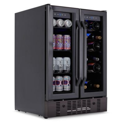 Newair холодильник для вина и напитков 24", вместимость 18 бутылок и 60 банок, Built-in Dual Zone с французскими дверцами