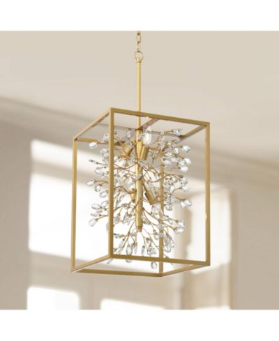 Possini Euro Design Light Brass Gold Pendant Chandelier 15 1/4" Wide Modern Clear Crystal 4-Light Fixture for Dining Room House