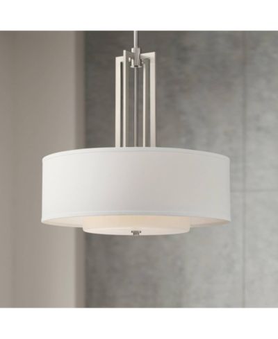 Possini Euro Design Brushed Nickel Pendant Light 24" Wide Modern Glass Drum Shade 4-Light Fixture Dining Room Kitchen