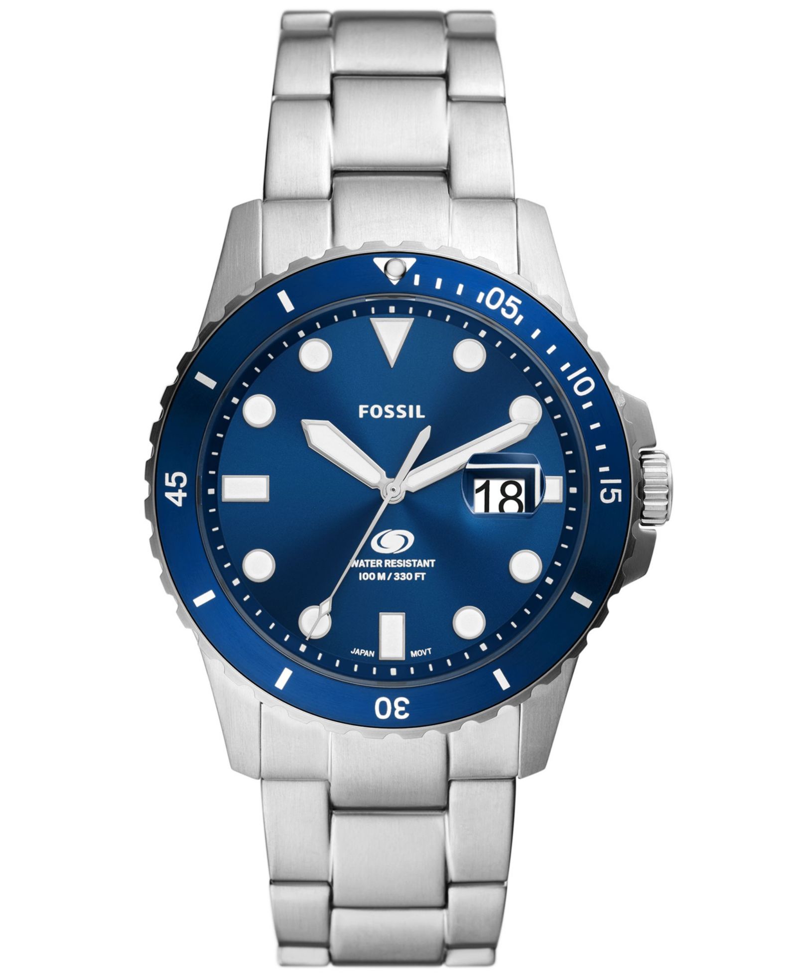 Fossil Мужские часы Blue Dive Three-Hand Date из стерлингового серебра, 42mm