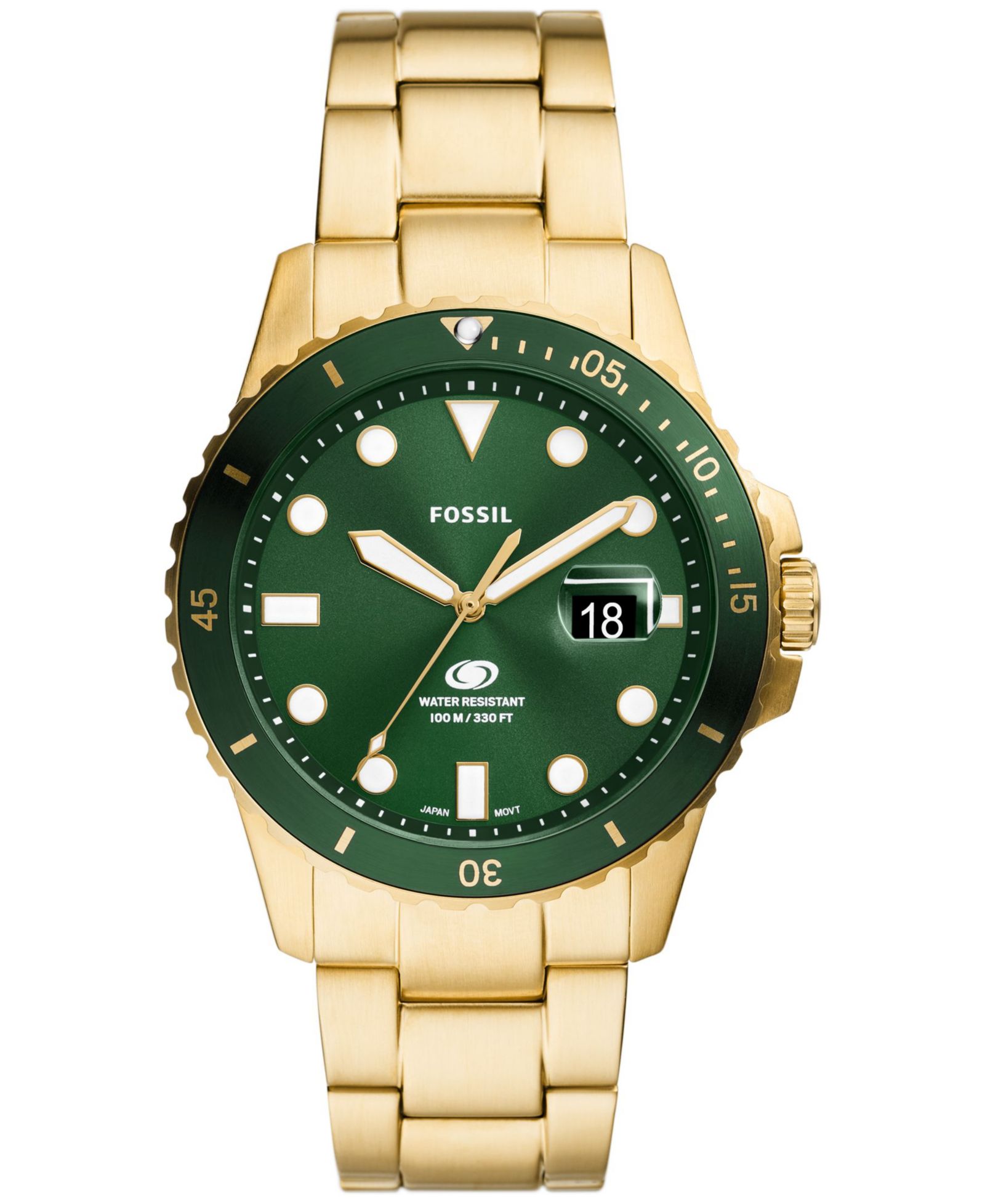 Fossil мужские наручные часы с синим циферблатом, датой, золотистым корпусом из нержавеющей стали, 42 мм
