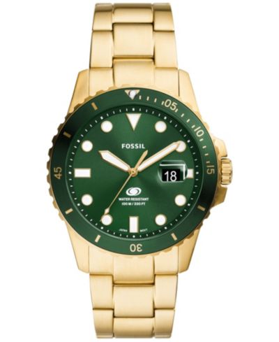 Fossil мужские наручные часы с синим циферблатом, датой, золотистым корпусом из нержавеющей стали, 42 мм