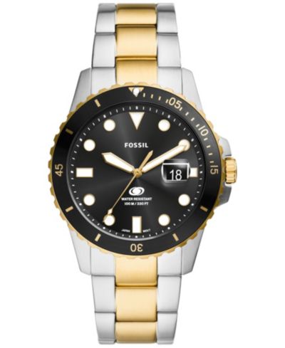 Fossil Мужские Blue Dive Three-Hand Date двухцветные часы из нержавеющей стали 42mm