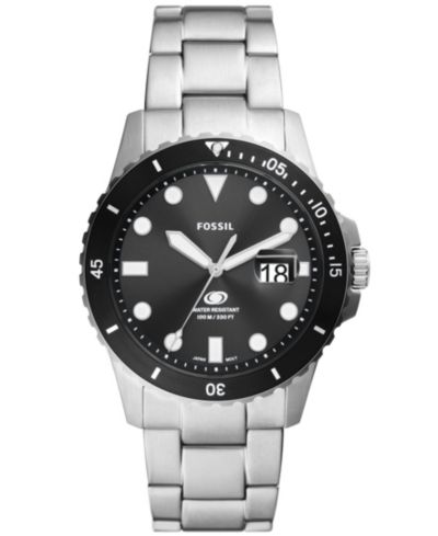 Fossil Men's Blue Dive Three-Hand Date Silver-Tone Stainless Steel Watch 42mm
