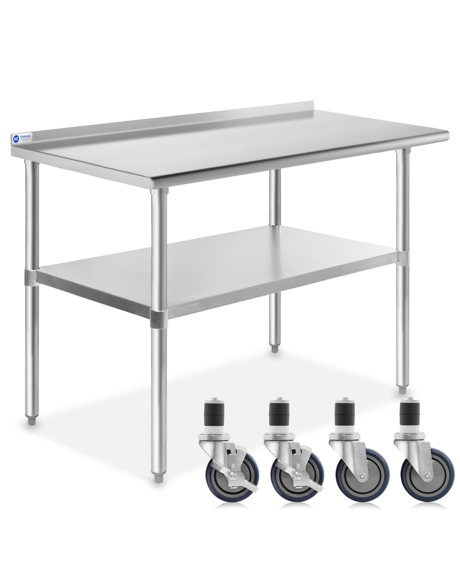GRIDMANN 48" x 24" Stainless Steel Work Table with Backsplash and Casters