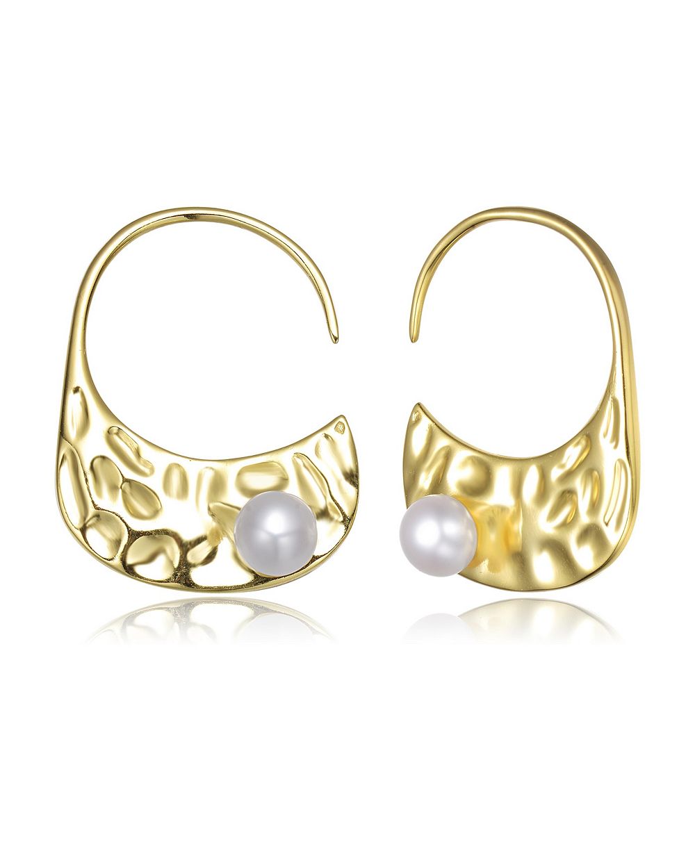 Серьги-кольца из стерлингового серебра с позолотой 14k и натурными круглыми пресноводными жемчужинами