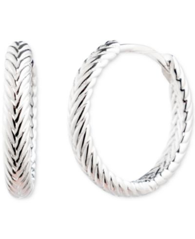 Серьги-кольца Lauren Ralph Lauren Herringbone-Look Huggie Hoop в стерлинговом серебре