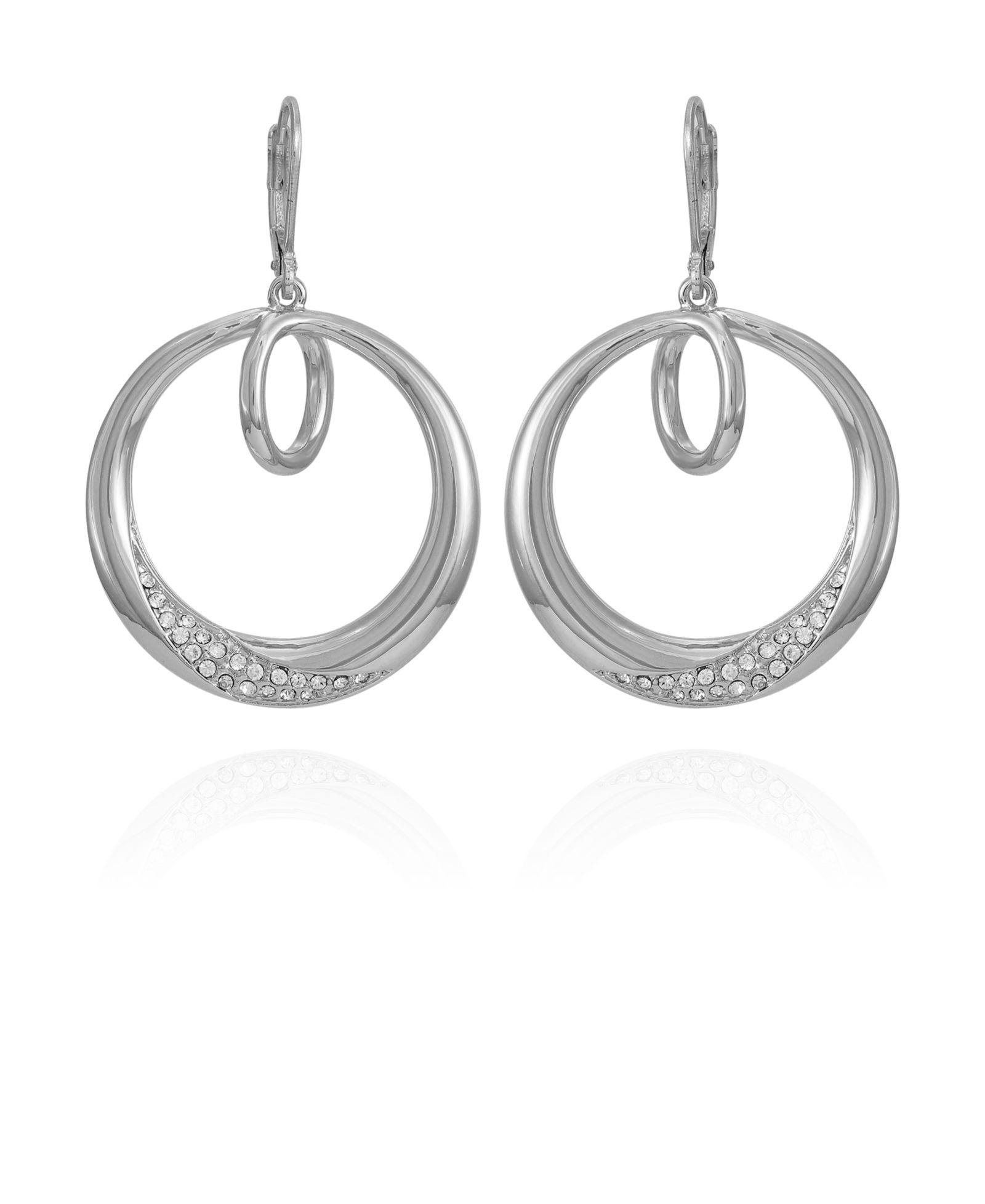 Vince Camuto Silver-Tone Glass Stone Bold Hoop Drop Earrings