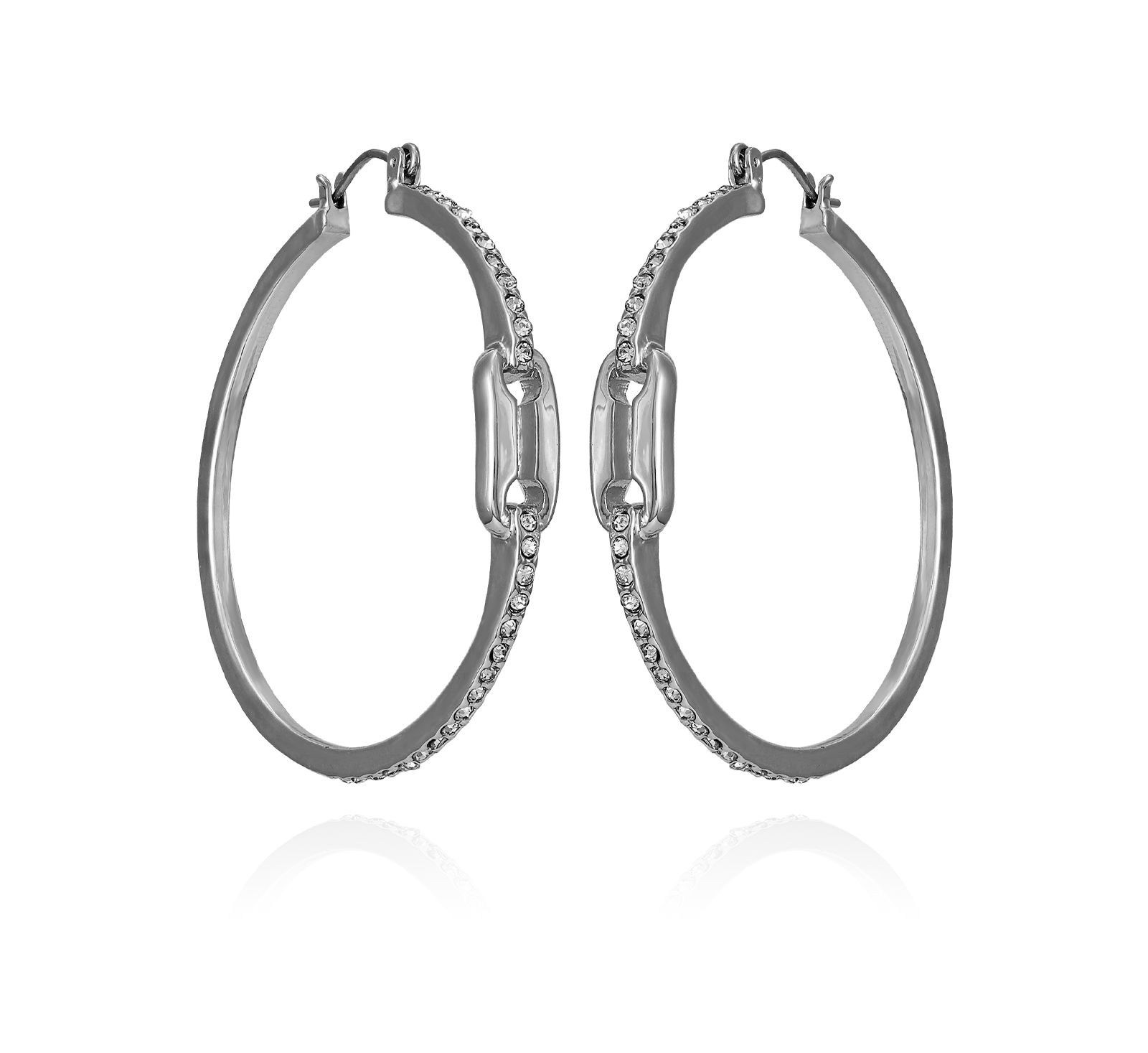 Серьги-кольца Vince Camuto Silver-Tone Glass Stone Link Hoop