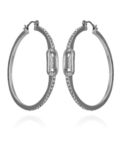 Серьги-кольца Vince Camuto Silver-Tone Glass Stone Link Hoop
