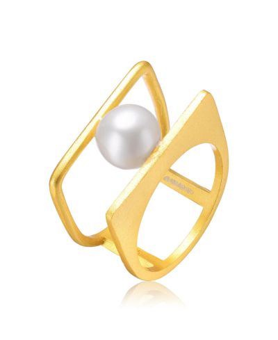 Genevive Chic 14K Gold Plated Freshwater Pearl Square Stacked Band Ring