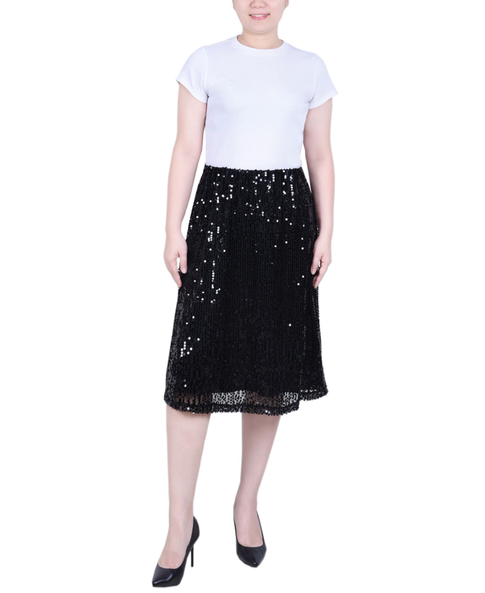 NY Collection Petite Knee Length Sequined Skirt