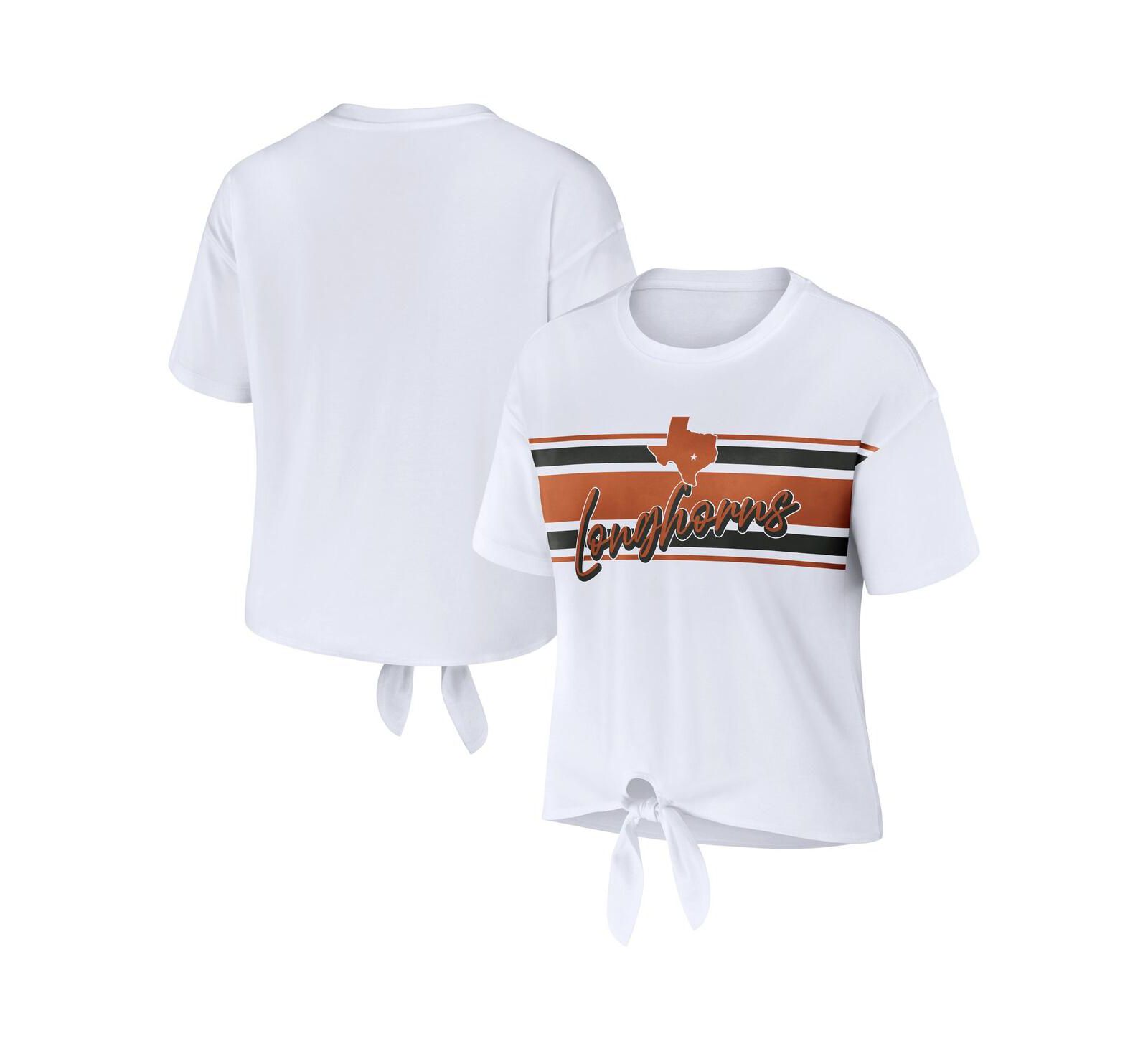 Женская укороченная футболка WEAR by Erin Andrews White Texas Longhorns Striped Front Knot Cropped