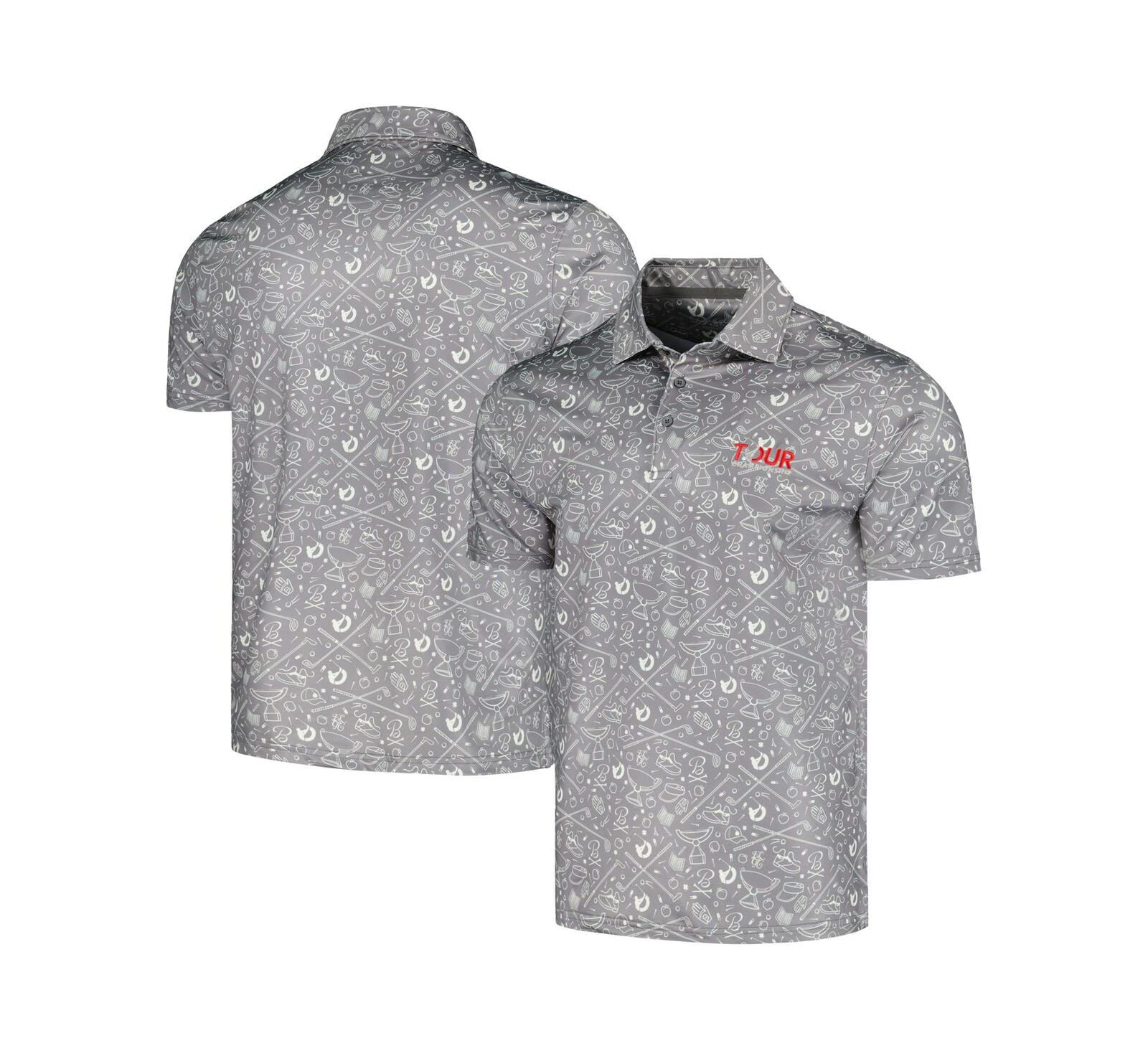 Men's Barstool Golf Gray TOUR Championship Printed Polo Shirt