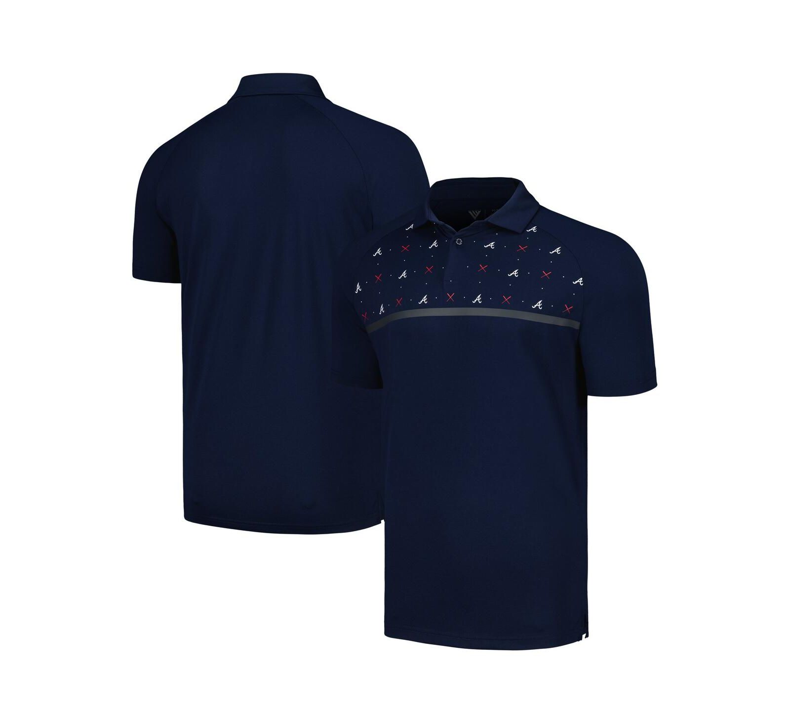 Men's LevelWear Navy Atlanta Braves Sector Batter Up Raglan Polo Shirt