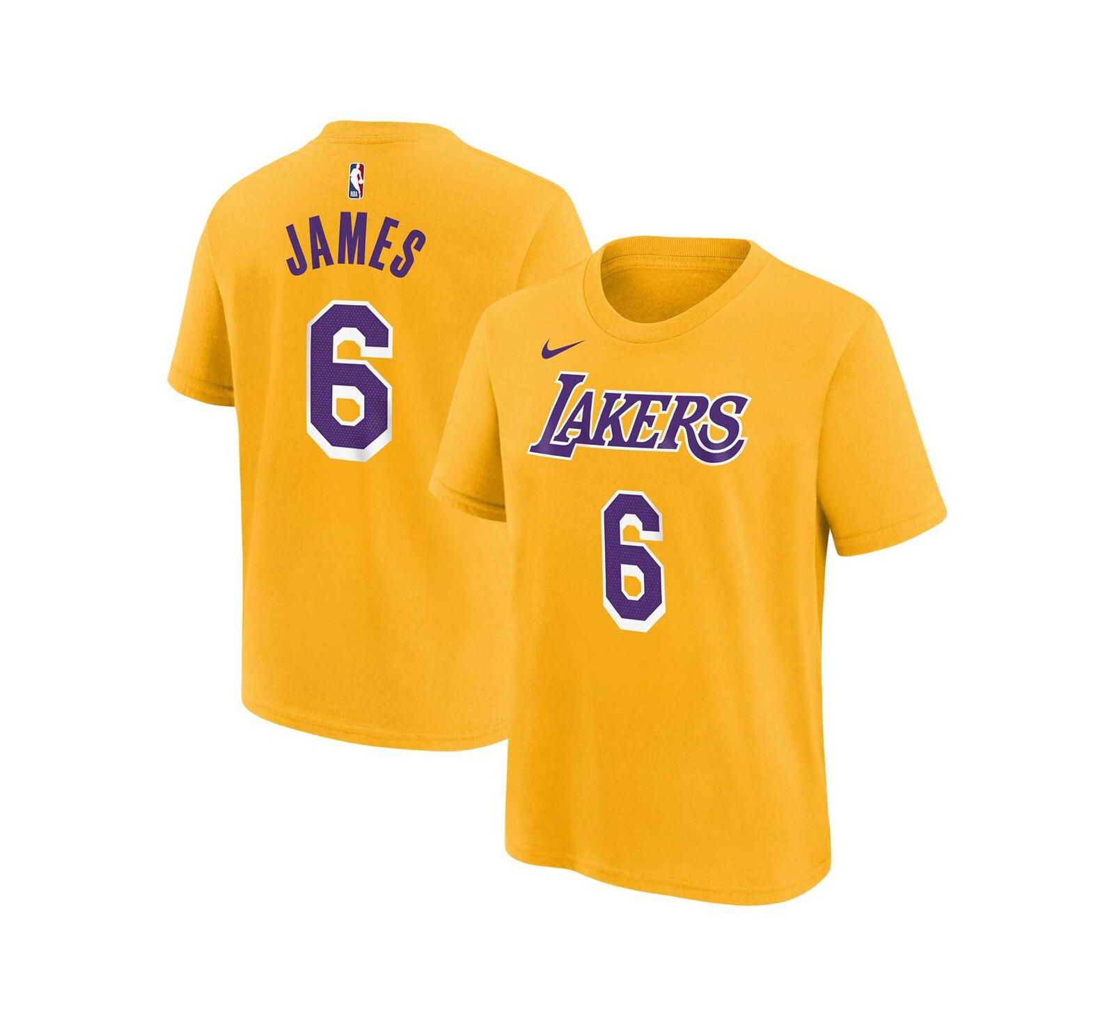 Big Boys LeBron James Gold Los Angeles Lakers Icon Name and Number T-shirt
