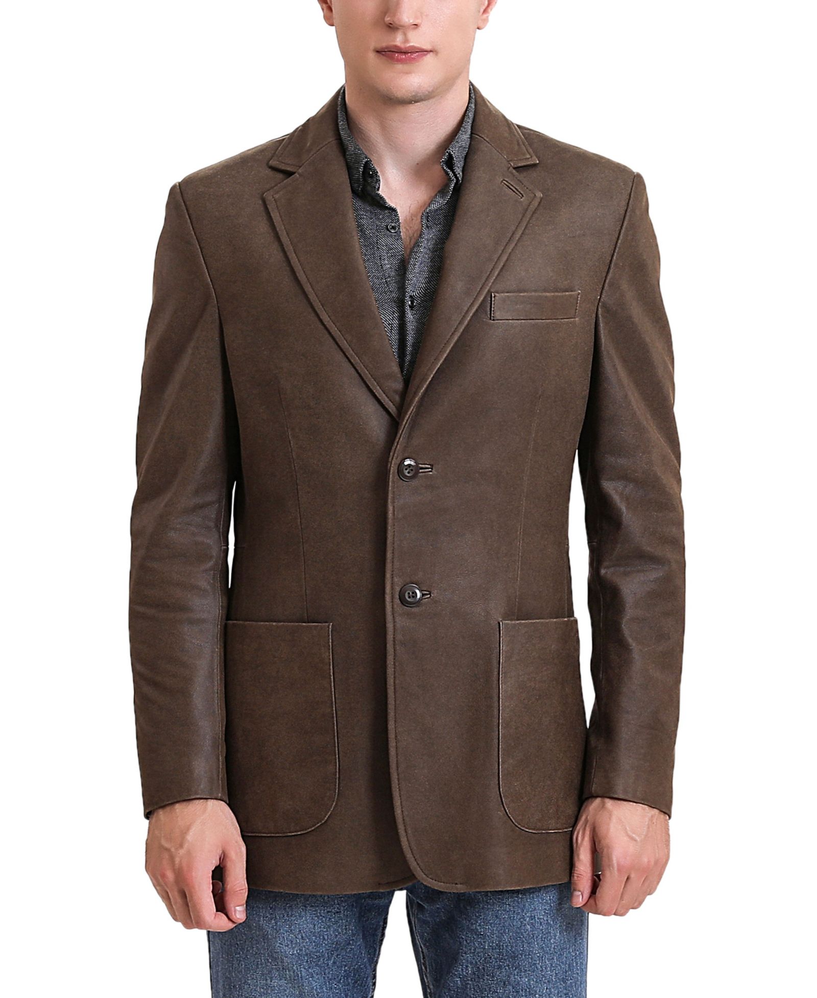 BGSD Men's Men Luke 2-Button Distressed Leather Blazer