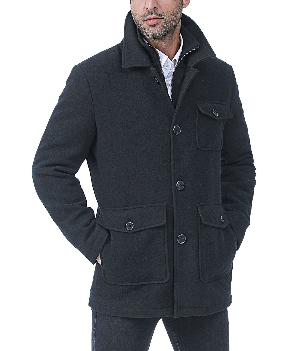 BGSD Men's Men Calvin Wool Blend Car Coat with Removable Bib