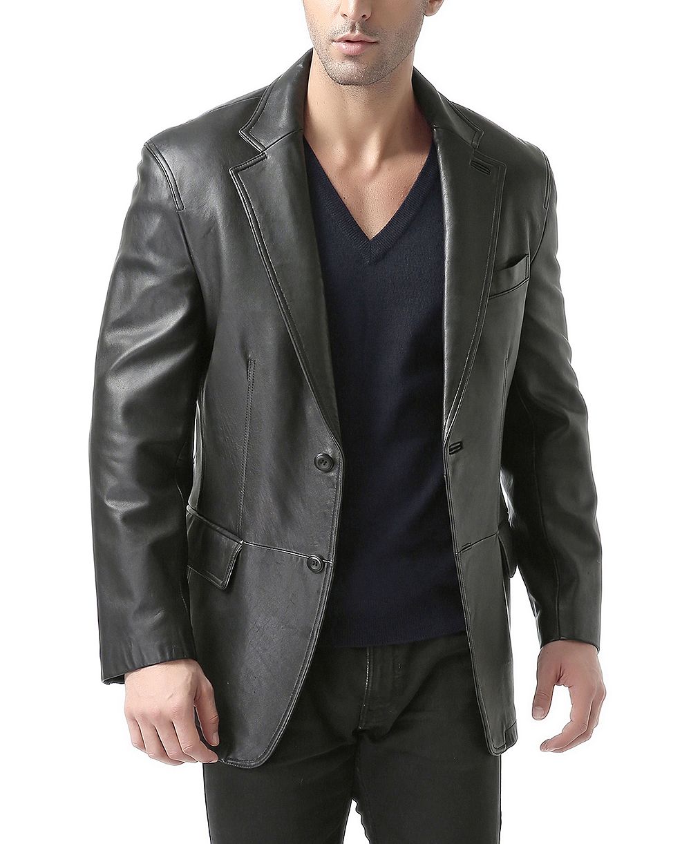 BGSD Men's Two-Button Leather Blazer