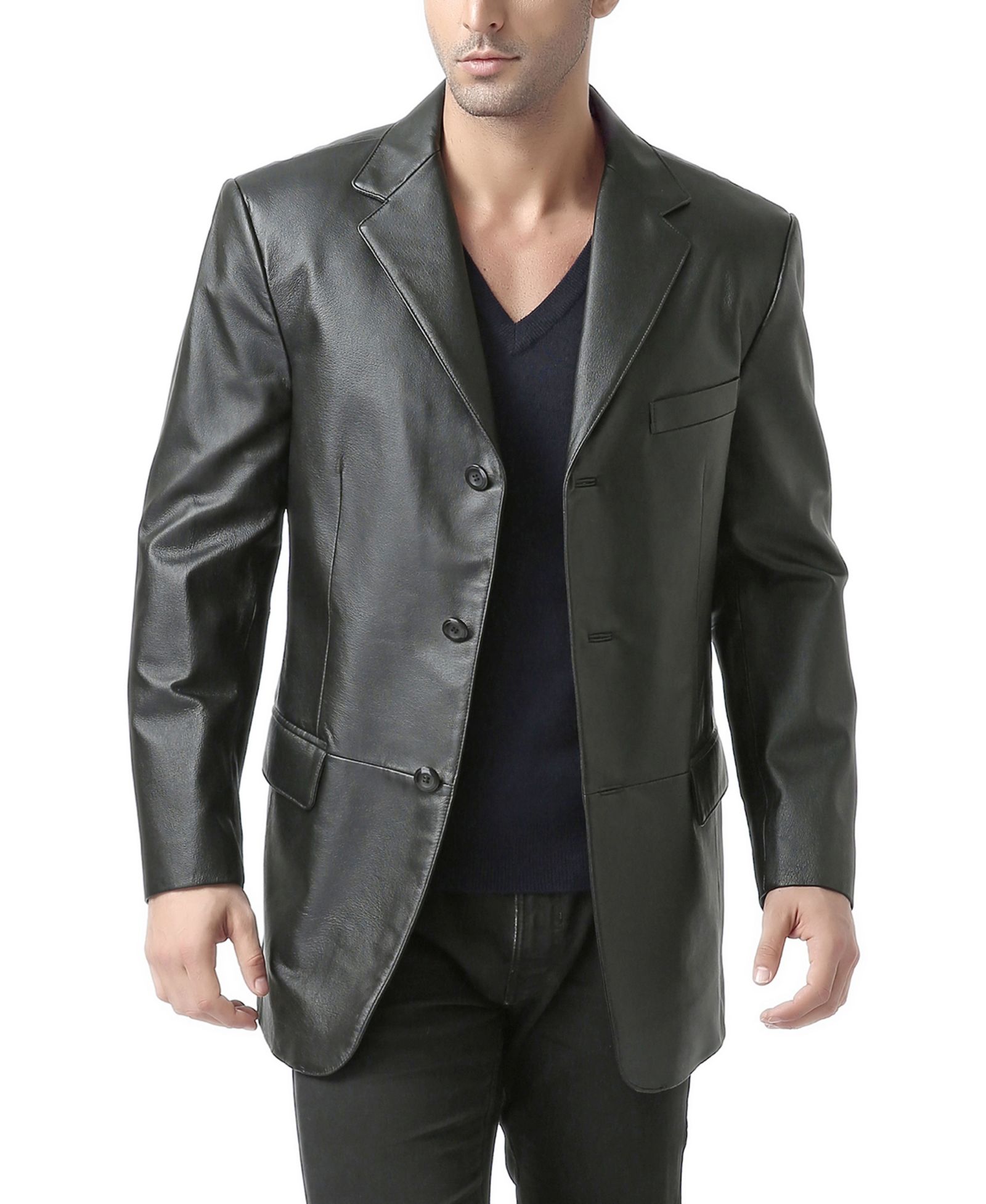 Мужской кожаный блейзер BGSD Liam Three-Button