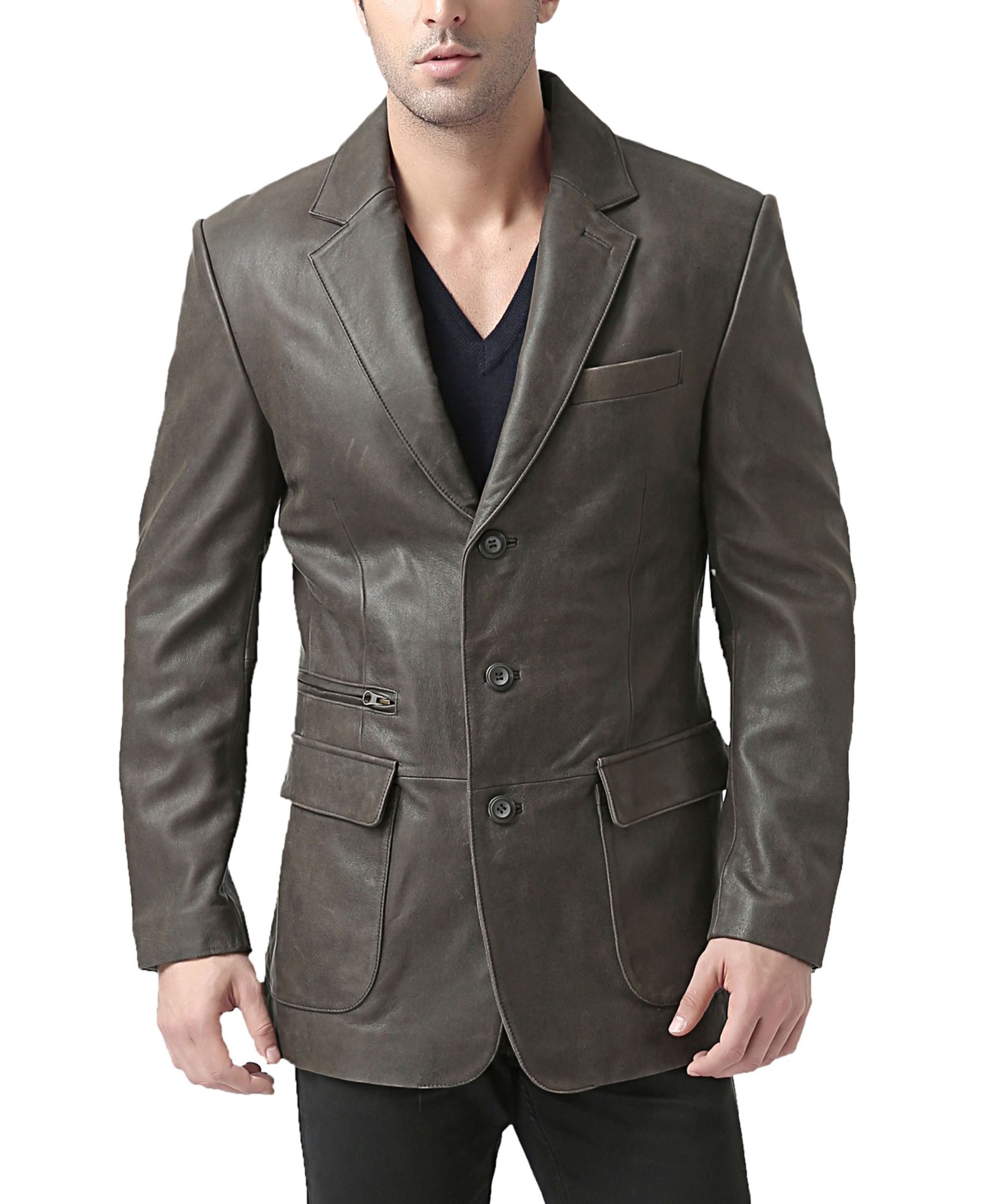 Мужской кожаный блейзер BGSD Mark Three-Button Distressed