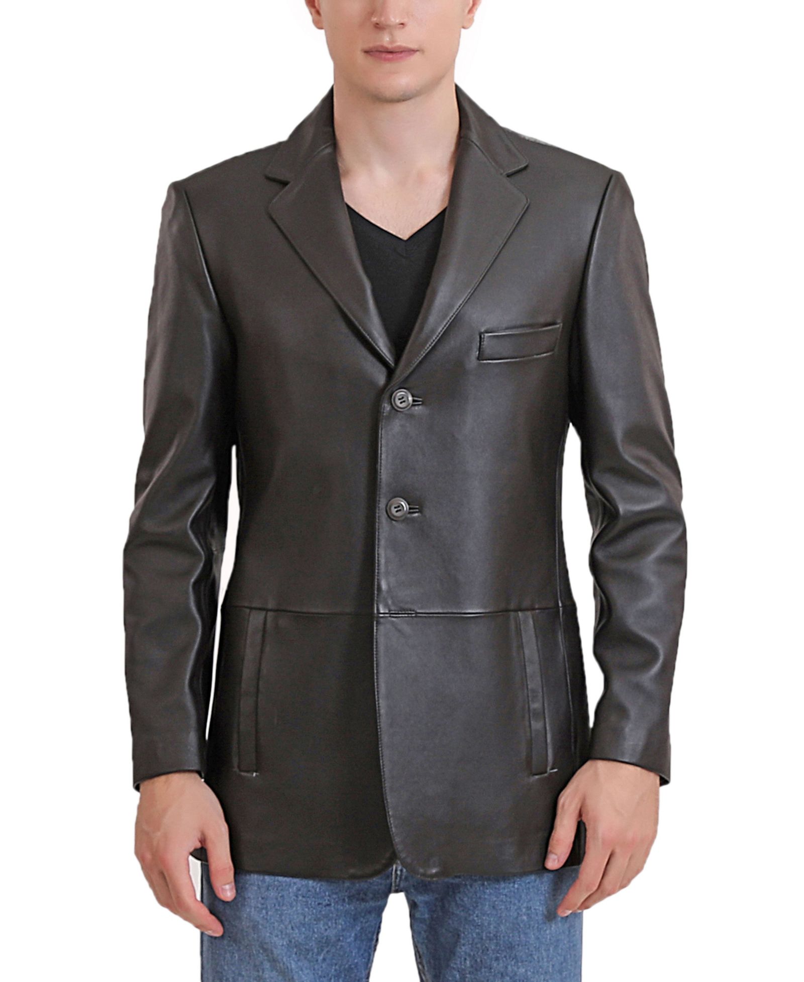 BGSD Men's Leroy Three-Button Leather Blazer
