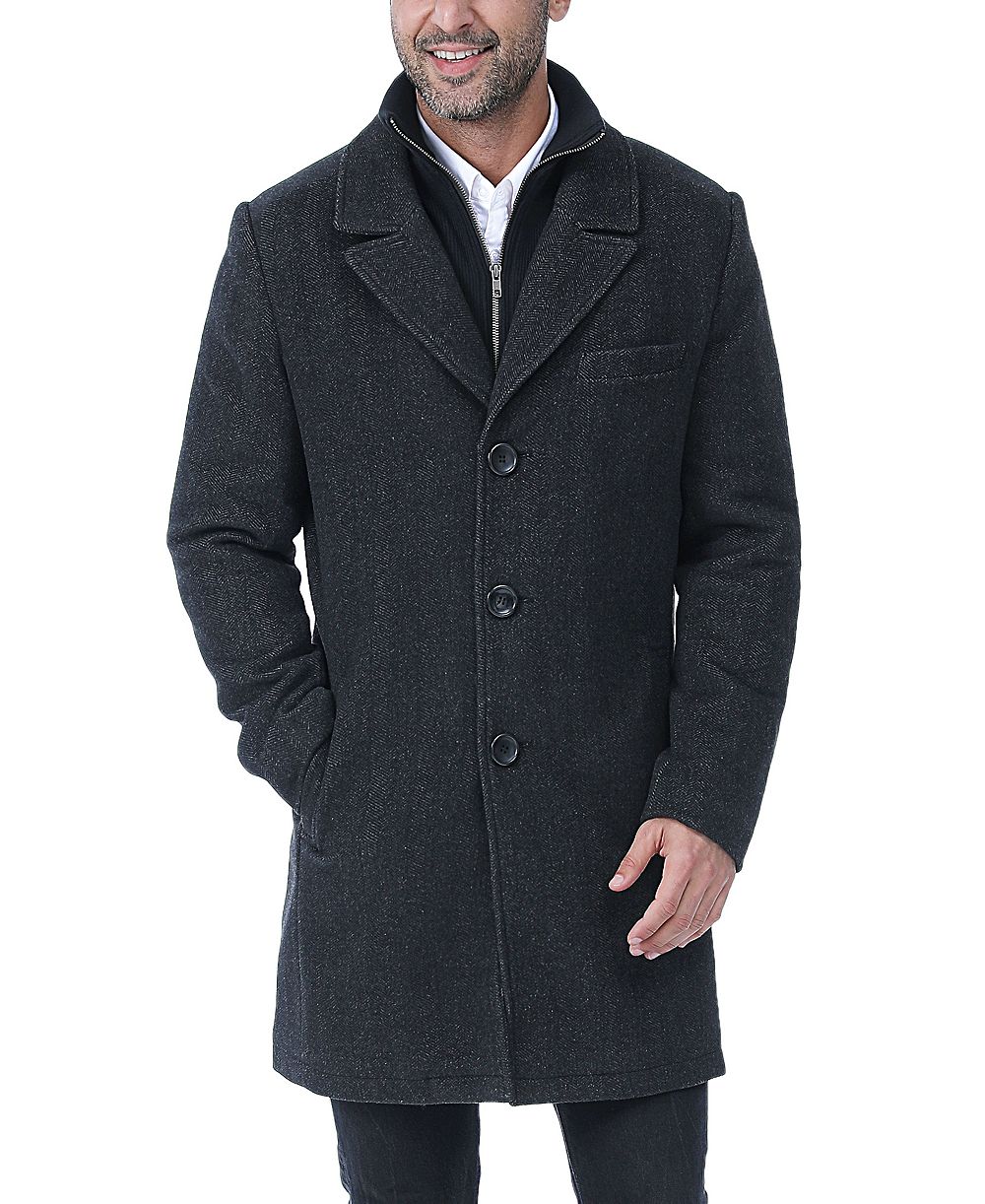 Мужское шерстяное пальто BGSD Men's Leon Herringbone с нагрудником