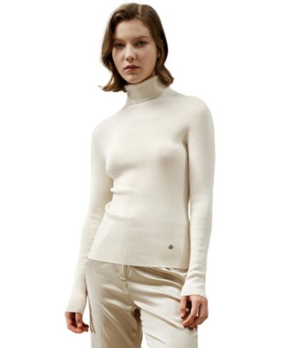 LILYSILK Women's Seamless Silk-Cashmere Blend Turtleneck Sweater