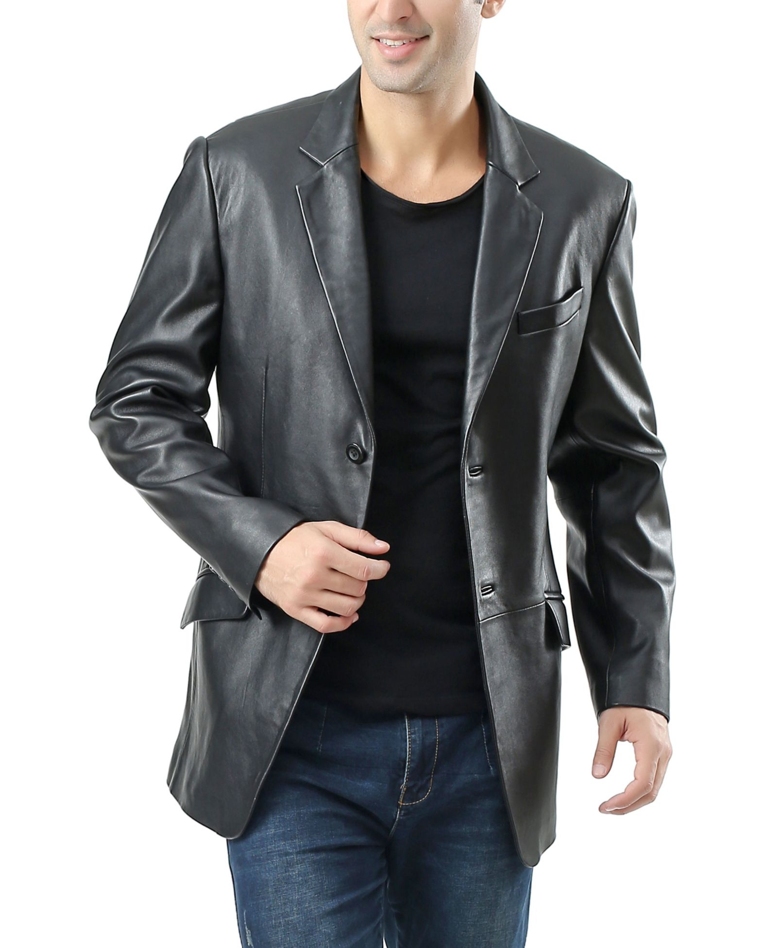 BGSD Men's Benji Two-Button Leather Blazer