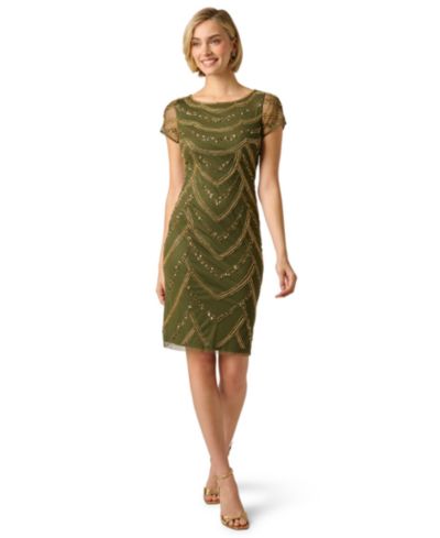 Женское вечернее платье Adrianna Papell Beaded Cap-Sleeve Sheath