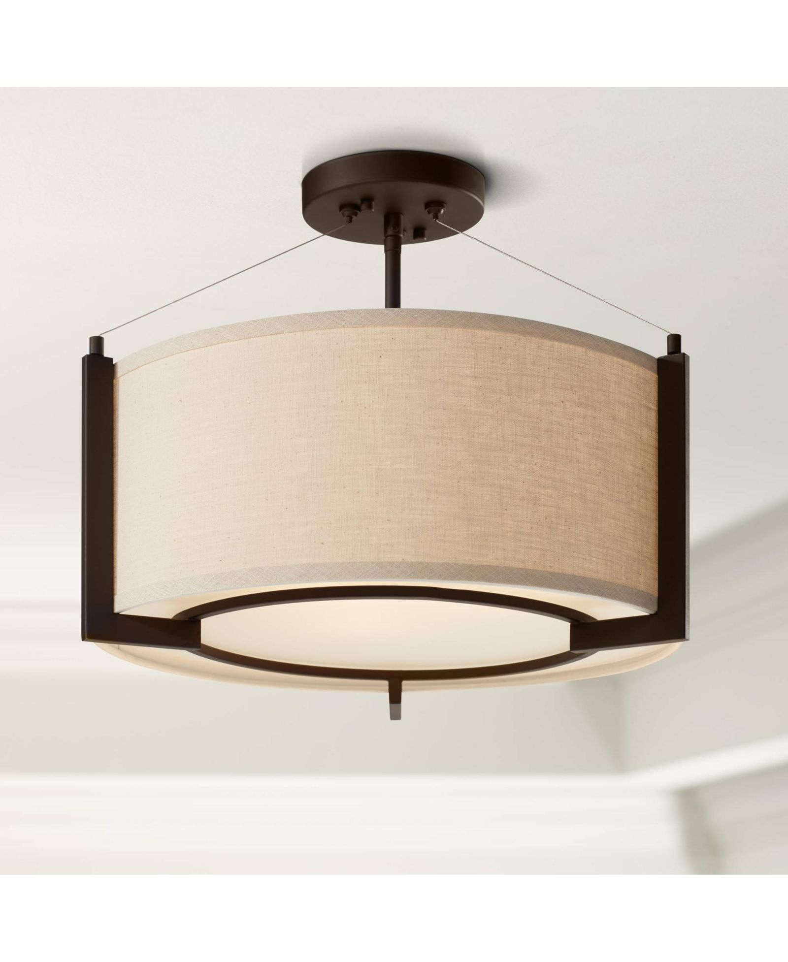 Потолочный светильник Possini Euro Design 17 1/4" Wide Bronze 3Light Linen Drum Shade Stinson Modern Semi Flush Mount