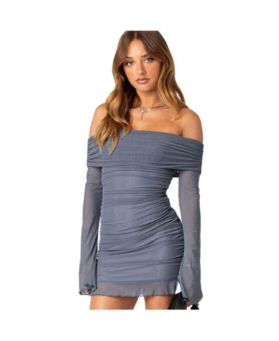 Edikted Women's Gala fold over gathered mesh mini dress
