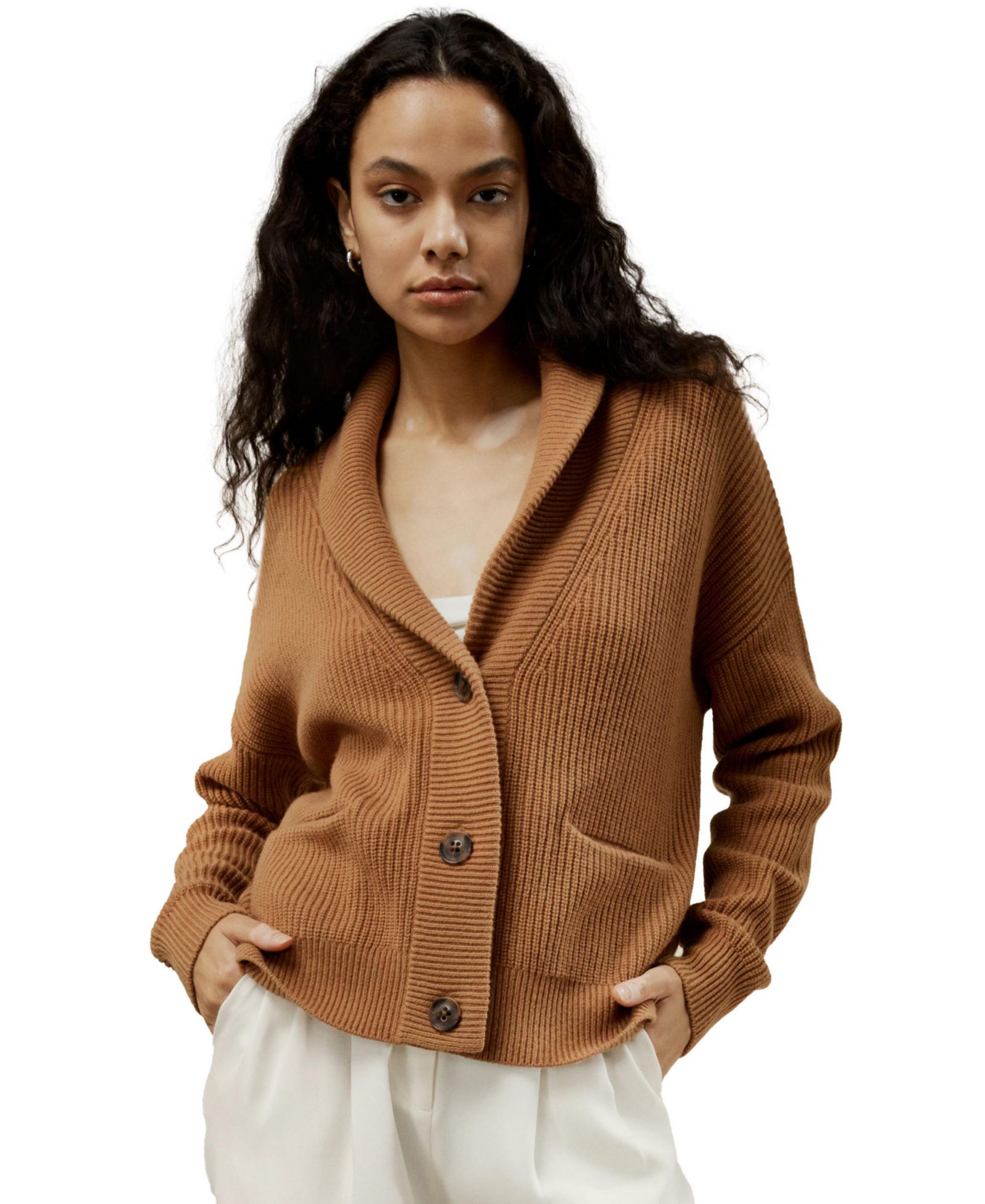 LILYSILK Women's Wool Knit Shawl Collar Cardigan