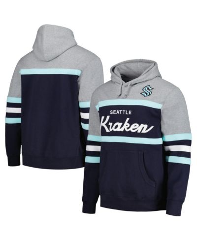 Мужское худи Mitchell & Ness Deep Sea Blue, Gray Seattle Kraken Head Coach Pullover