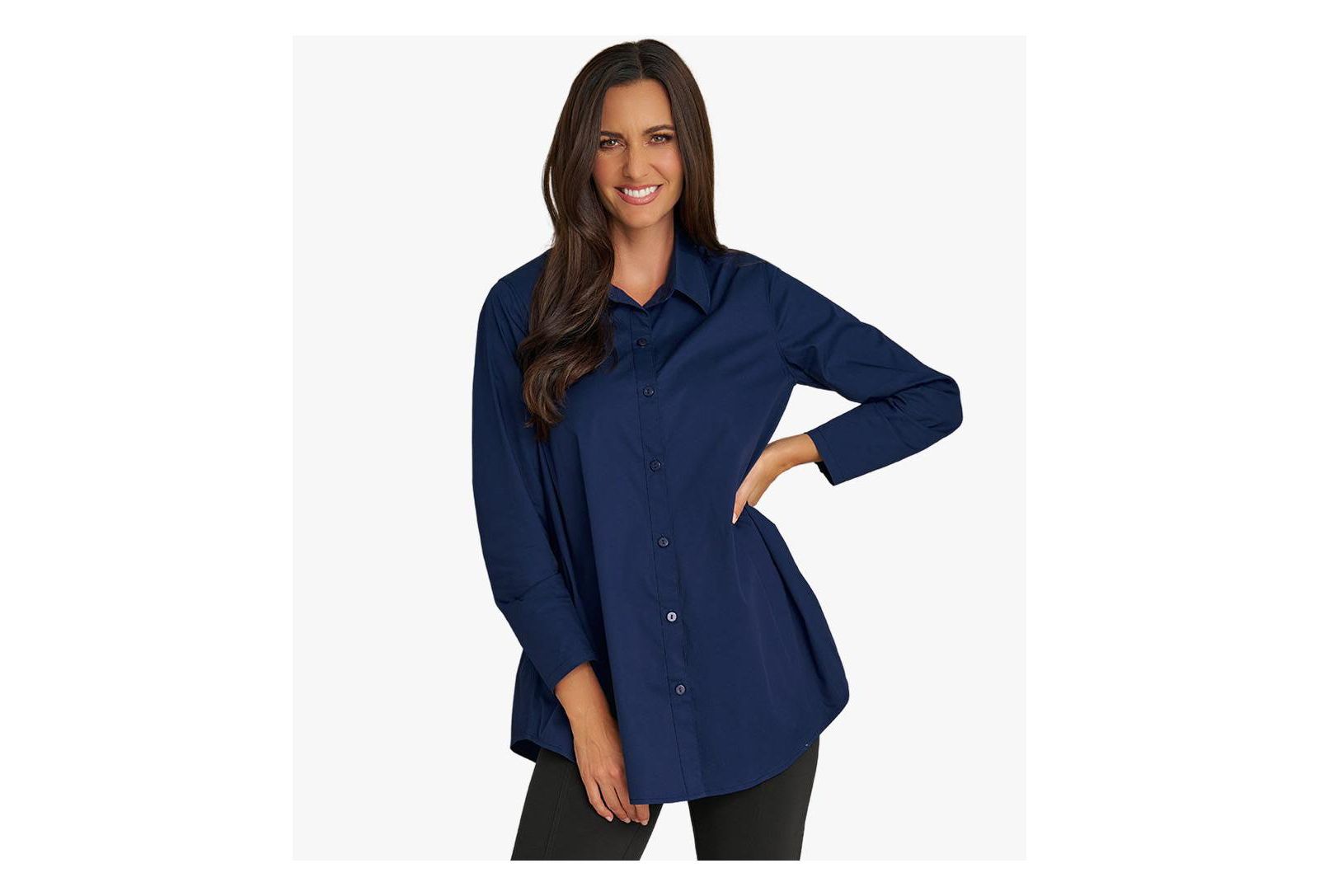 Stella Carakasi Women's Cotton Poplin Button-Front A-Line Shirt Top Prime Time Tunic