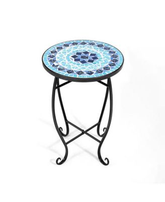 14 Inch Mosaic Round Side Table Plant Stand for Patio Lawn Garden
