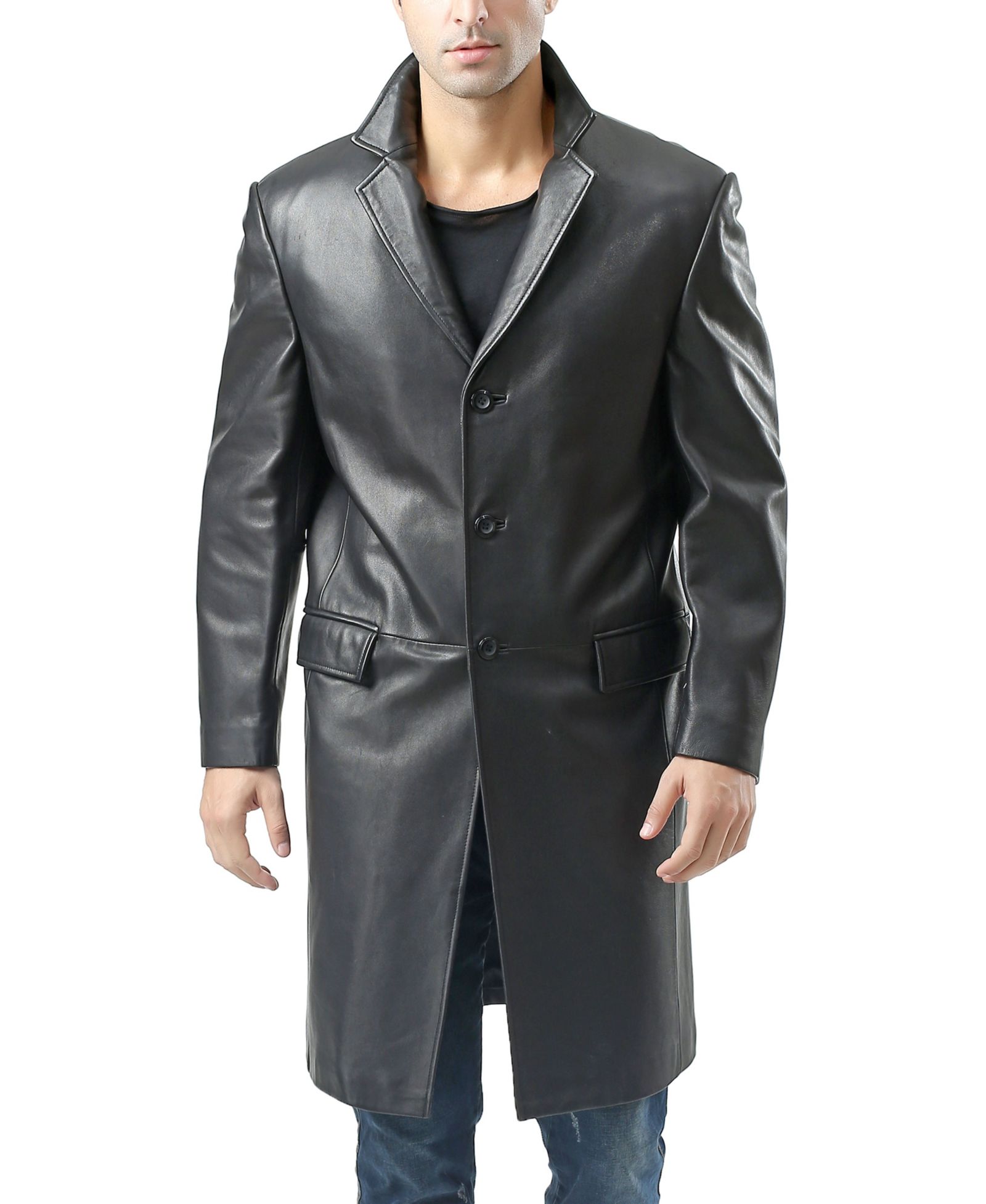 BGSD Men Leather Long Walking Coat