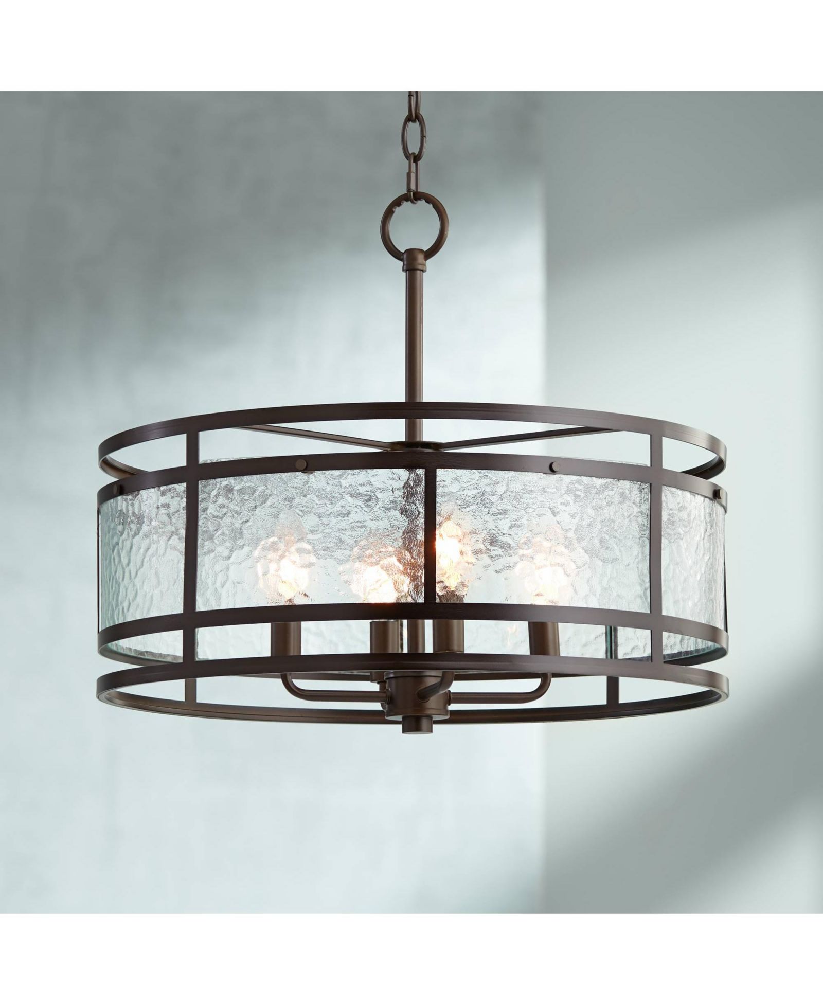 Franklin Iron Works Edinger Oil Rubbed Bronze Pendant Chandelier 20" Wide Rustic Clear Waterglass Textured Shade 4-Light Fixture for Dining Room House