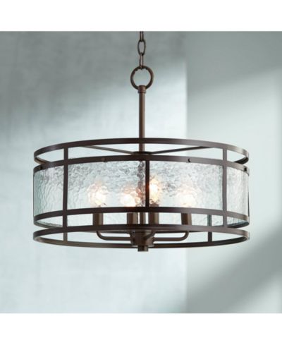 Franklin Iron Works Edinger подвесная люстра в цвете Bronze с текстурированным стеклянным плафоном для столовой