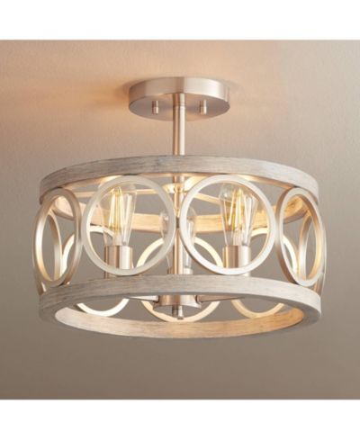 Потолочный светильник Franklin Iron Works Salima Rustic Farmhouse LED 16" Wide Brushed Nickel Gray Wood 3-Light