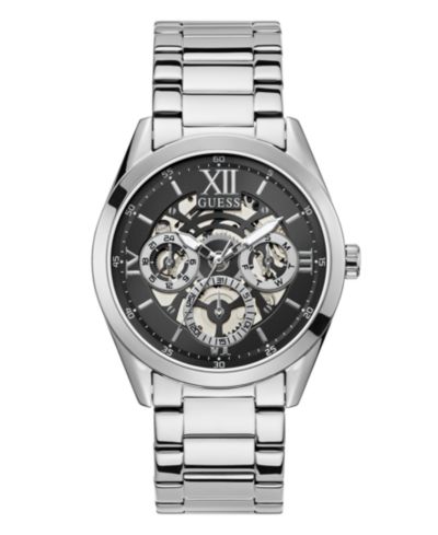 GUESS Men's Multi-Function Silver-Tone Stainless Steel Watch 42mm