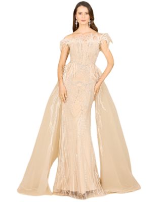 Lara Women's Off Shoulder Gown with Feathers
