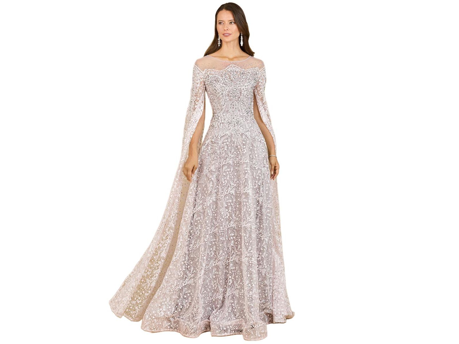 Lara Женский Lace Gown with Dramatic Cape Sleeves