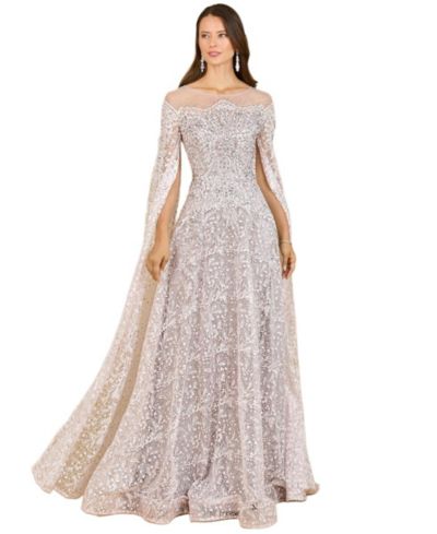 Lara Women's Lace Gown with Dramatic Cape Sleeves