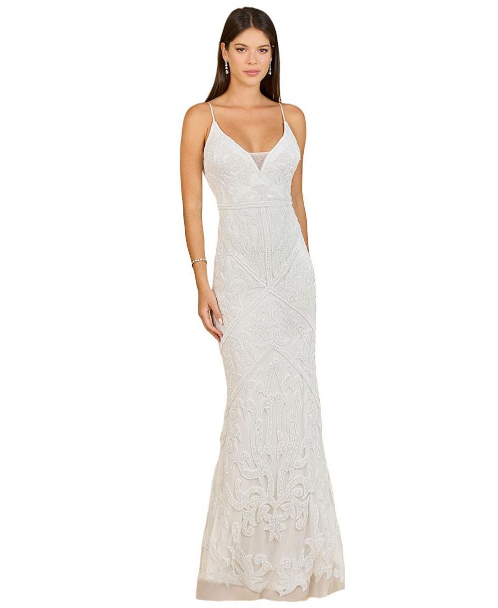 Lara Women's Beaded Spaghetti Strap Fitted Gown