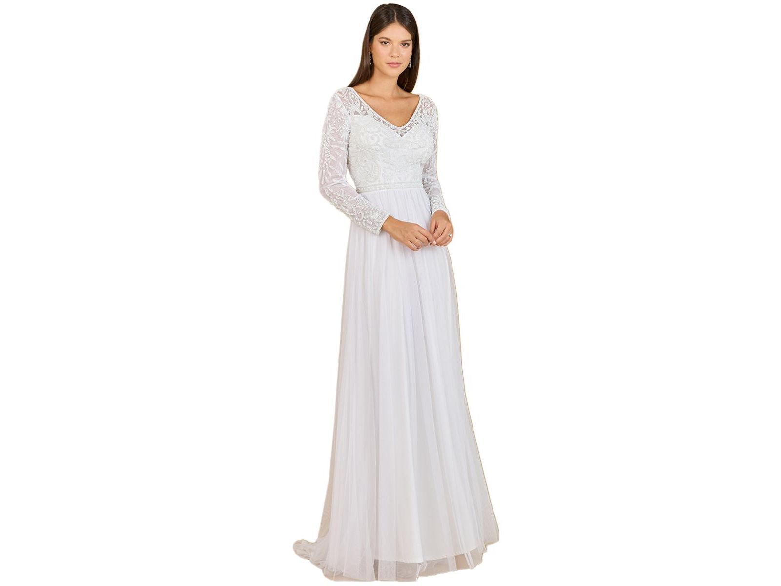 Lara Women's Long Sleeve Bridal Gown with Flowy Skirt
