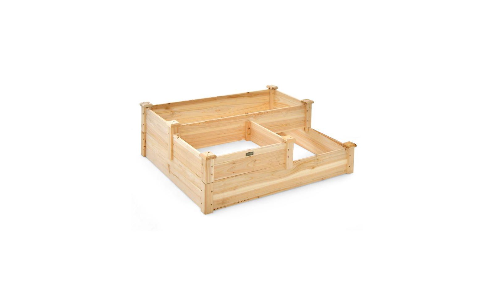 3-Tier Wooden Raised Garden Bed with Open-Ended Base-Natural