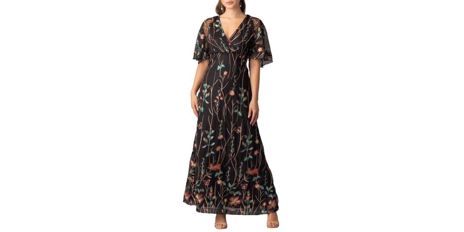 Kiyonna Women's Embroidered Elegance Evening Gown with Sleeves