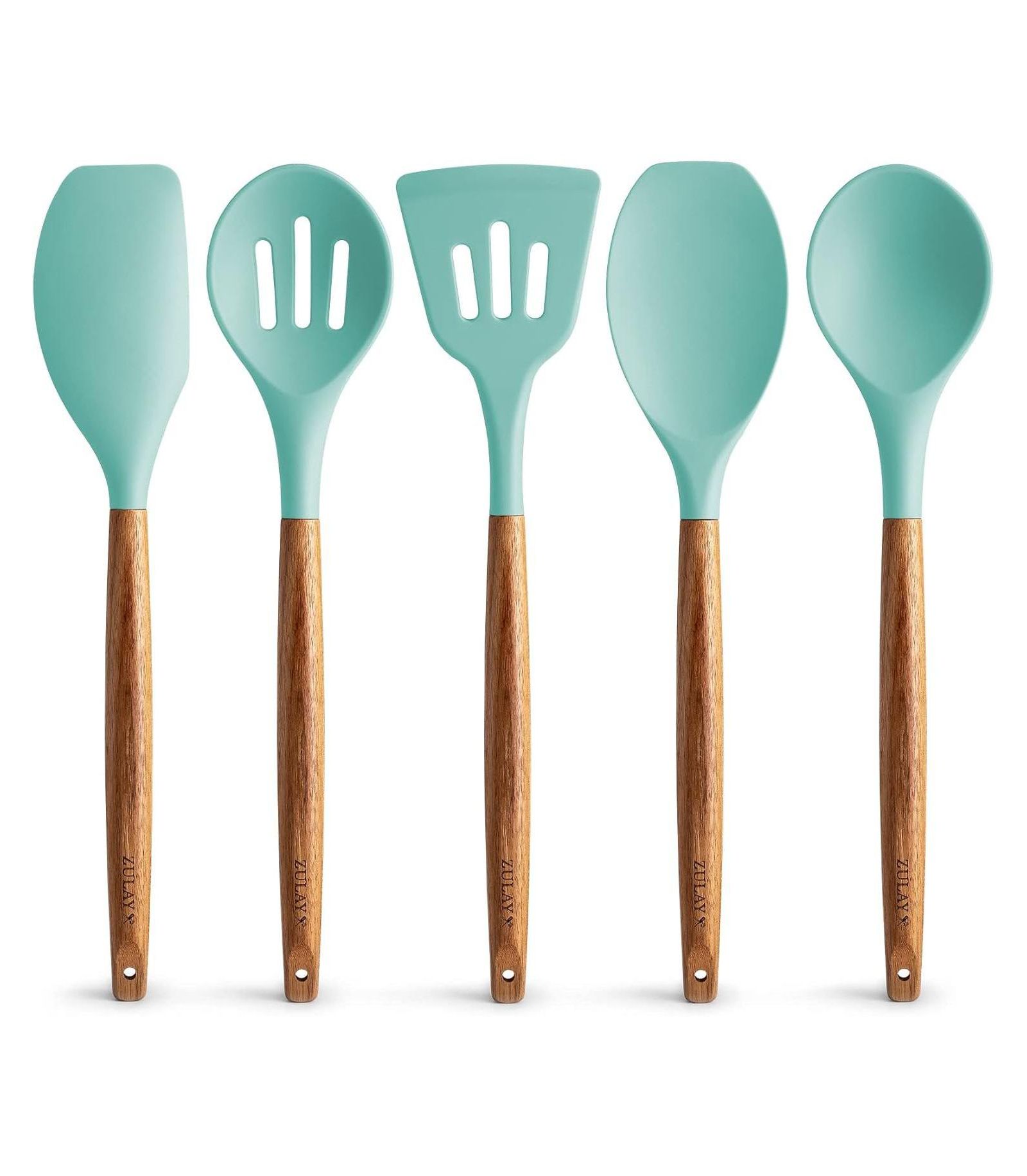 Zulay Kitchen 5 Piece Silicone Utensils Set with Authentic Acacia Wood Handles